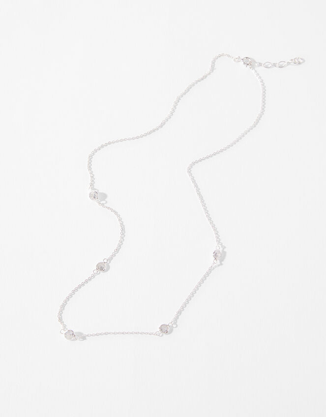 Sterling Silver Crystal Station Necklace, , large