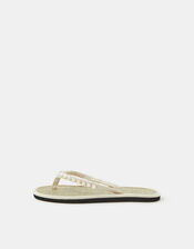 Heart Bead Seagrass Flip Flops, White (WHITE), large