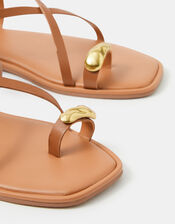 Metal Toe Detail Strappy Sandals, Tan (TAN), large