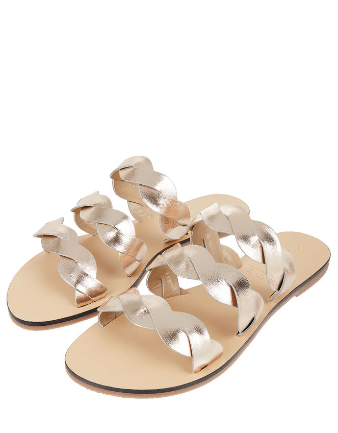 Metallic Leather Twist Sandals, Metalic (METALLICS), large