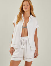 Cap Sleeve Boxy Shirt, White (WHITE), large