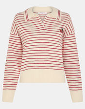 Cherry Stripe Polo Neck Jumper, Cream (CREAM), large