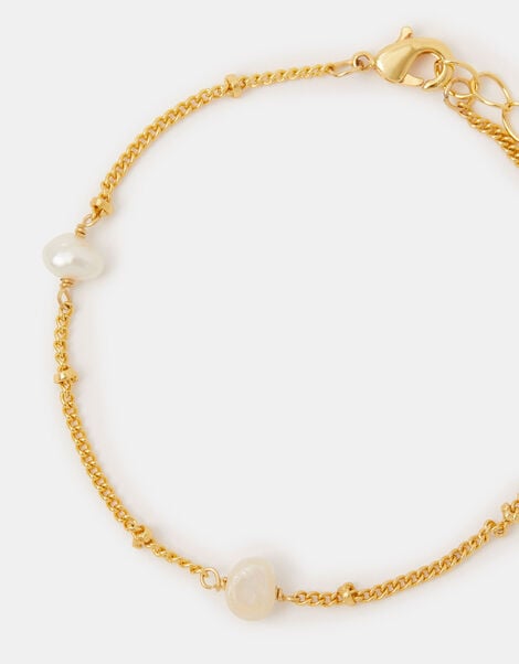 14ct Gold-Plated Pearl Station Bracelet, , large