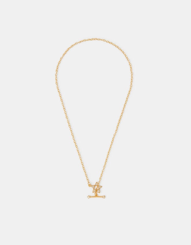 14ct Gold-Plated Star T-Bar Necklace, , large
