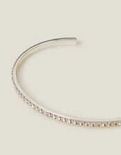 Sterling Silver-Plated Diamante Bangle, , large