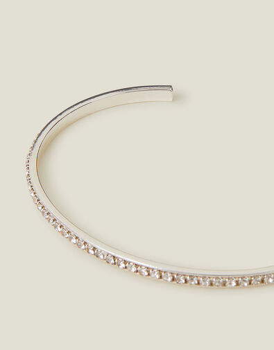 Sterling Silver-Plated Diamante Bangle, , large