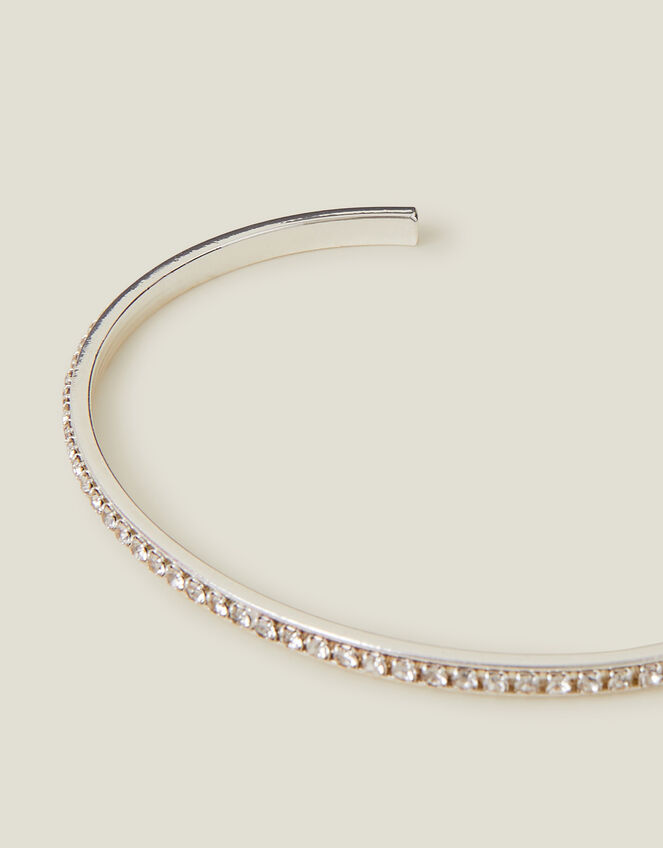 Sterling Silver-Plated Diamante Bangle, , large