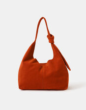 Slouchy Knot Leather Shoulder Bag, Orange (ORANGE), large