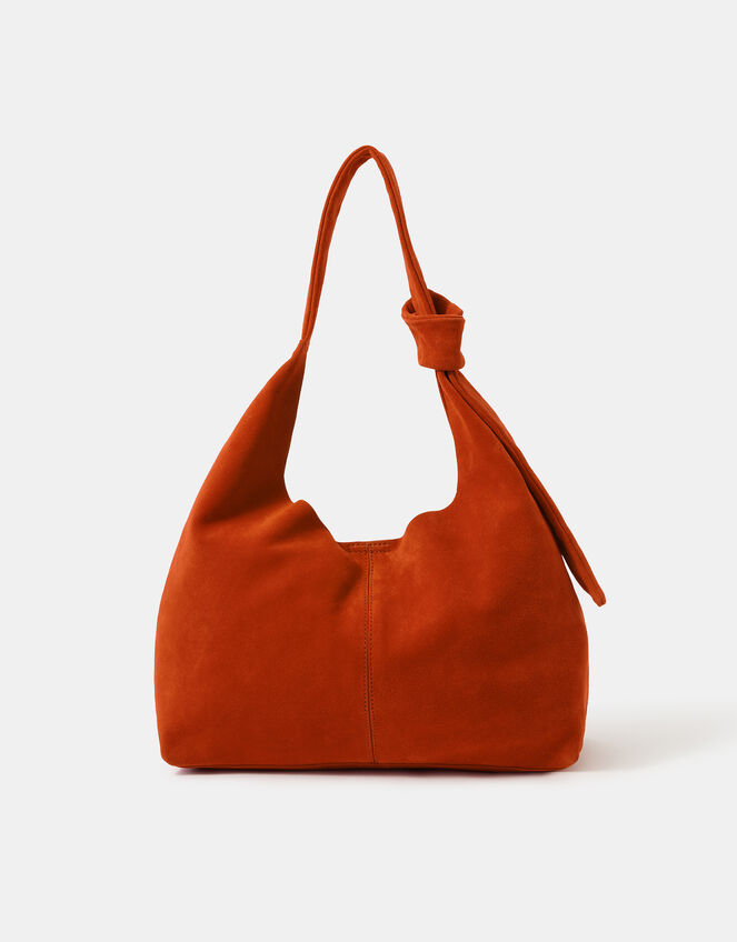 Slouchy Knot Leather Shoulder Bag, Orange (ORANGE), large
