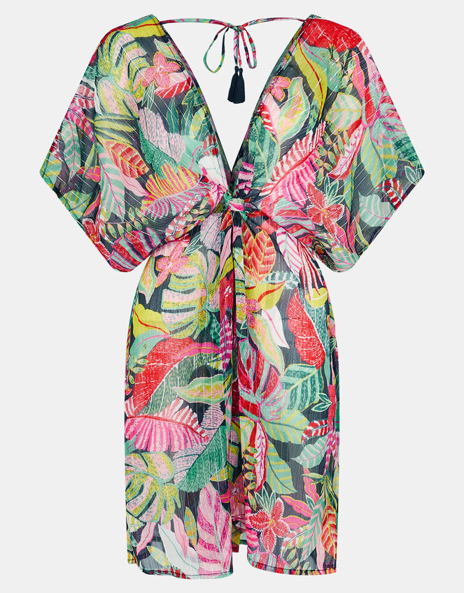 Tropical Print Chiffon Kaftan, Black (BLACK), large