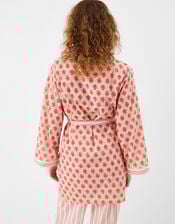 Block Print Cotton Short Dressing Gown , Pink (PINK), large