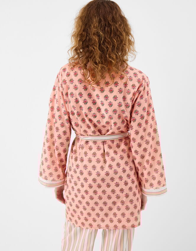 Block Print Cotton Short Dressing Gown , Pink (PINK), large