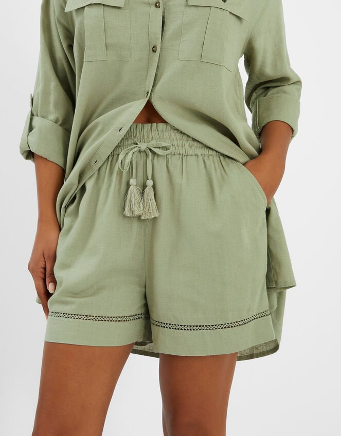 High Waist Beach Shorts, Green (KHAKI), large