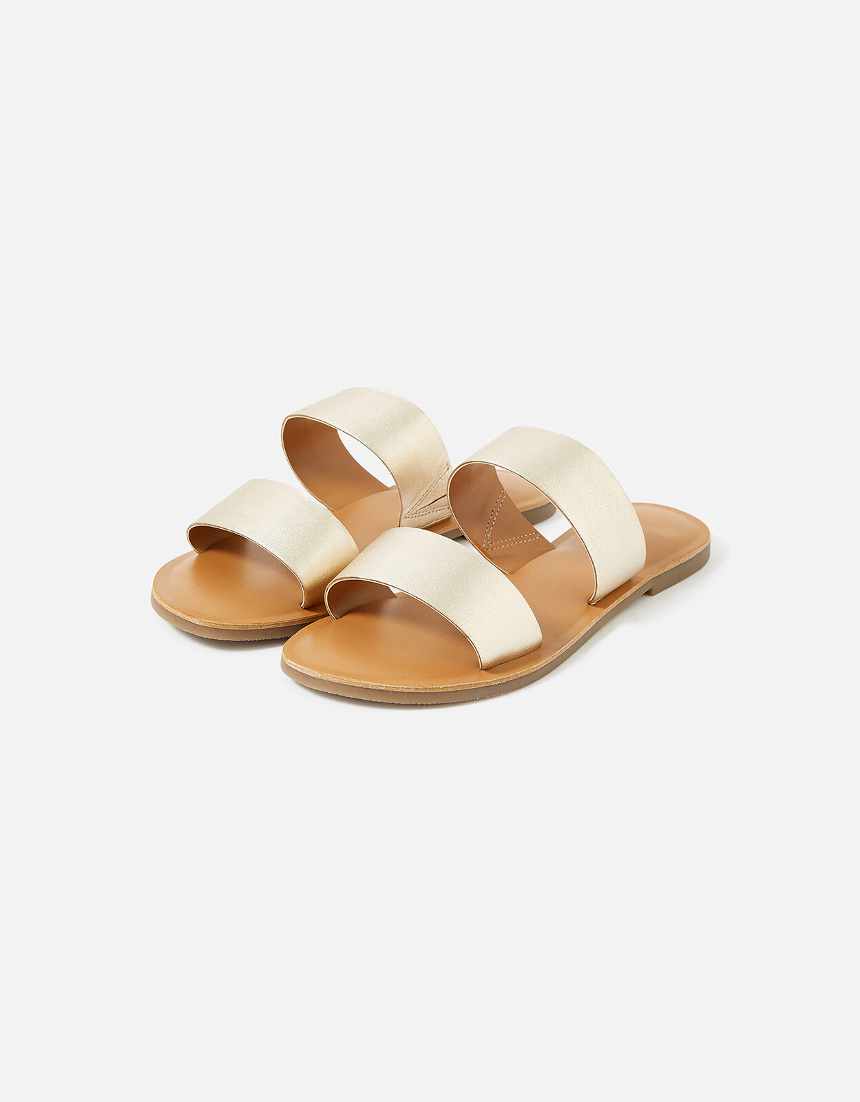 Leather Double Strap Sliders Gold Sandals Flip Flops