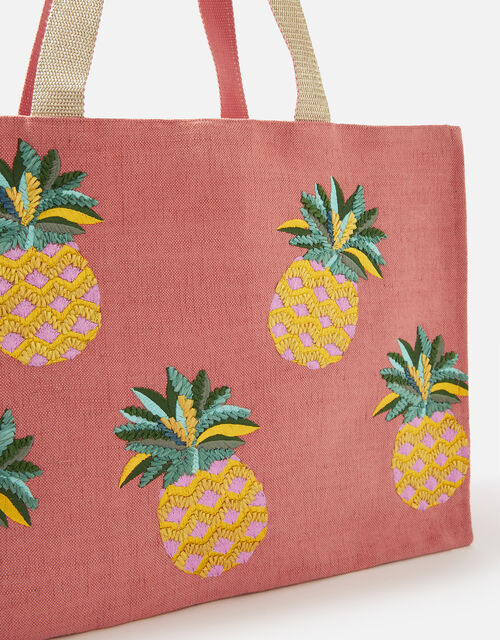 Embroidered Pineapple Tote Bag, , large