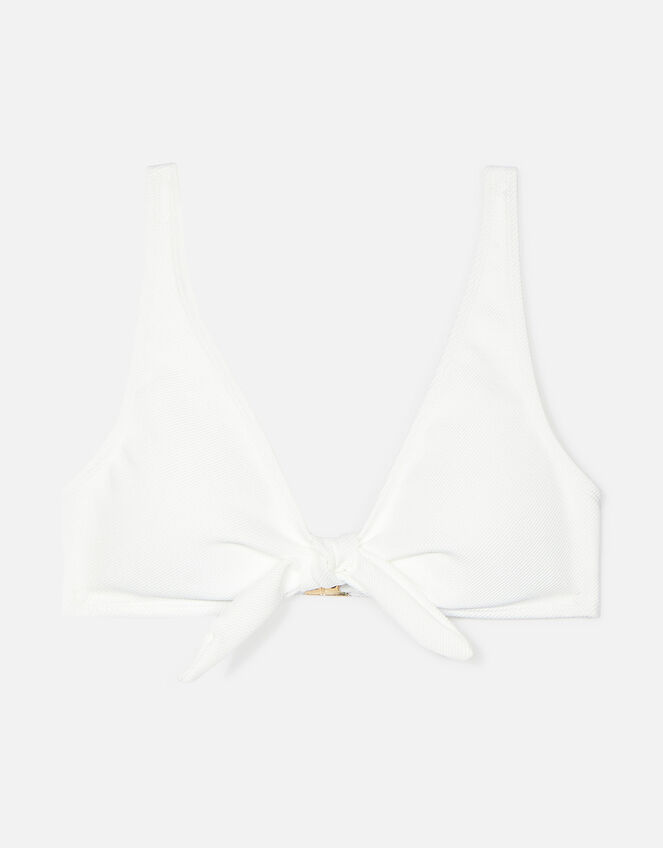 Ribbed Bunny Tie Bikini Top, White (WHITE), large