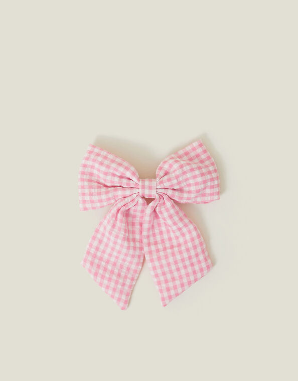 Gingham Bow Barrette Hair Clip, , large