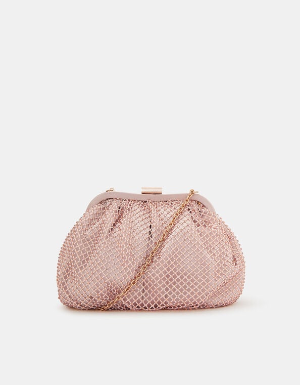 Sequin Clip Frame Clutch Bag, Pink (PALE PINK), large