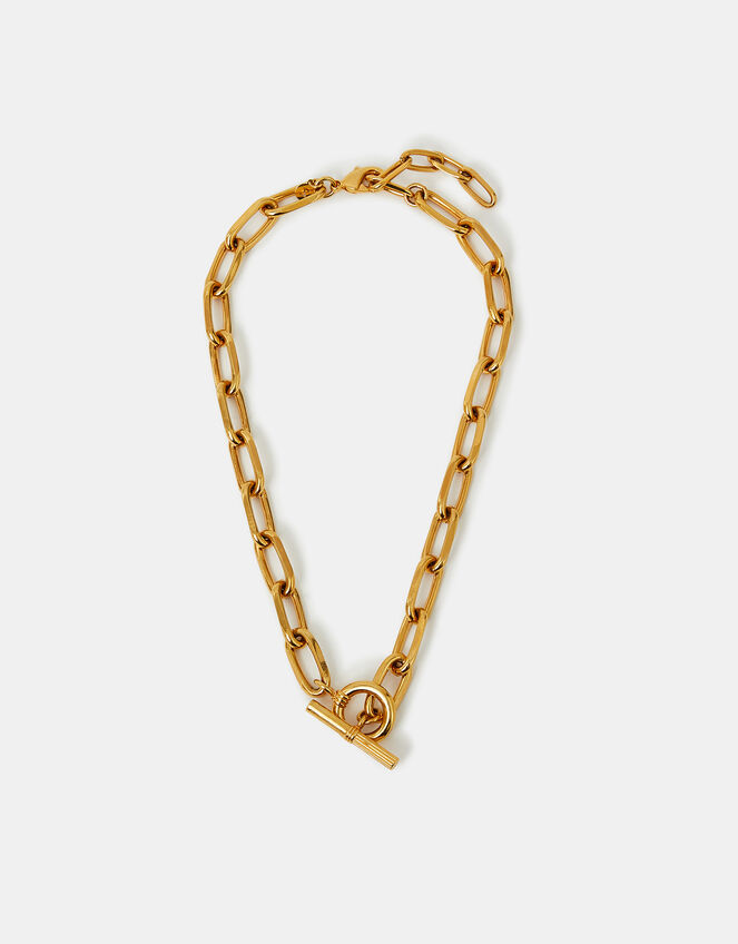 14ct Gold-Plated Chunky T-Bar Chain Necklace, , large