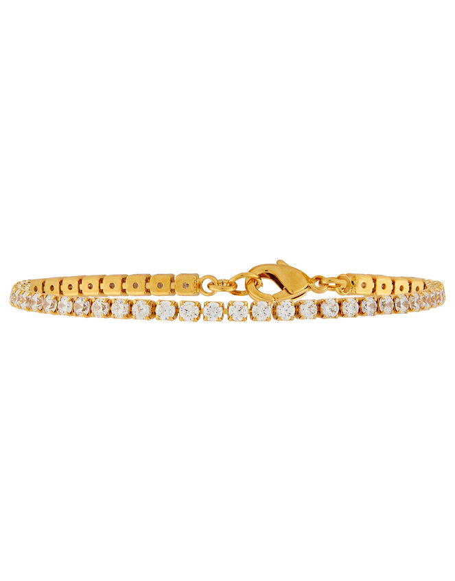 Gold-Plated Sparkle Tennis Bracelet with Cubic Zirconia, , large