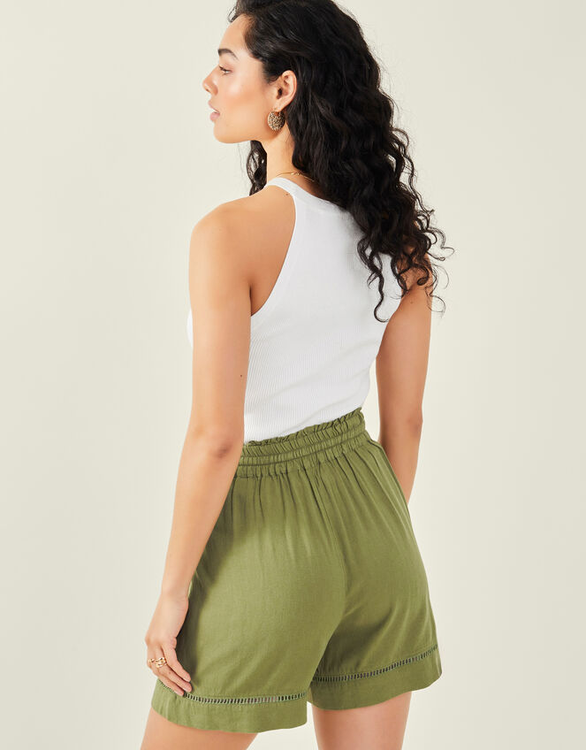 Longline Embroidered Shorts, Green (KHAKI), large