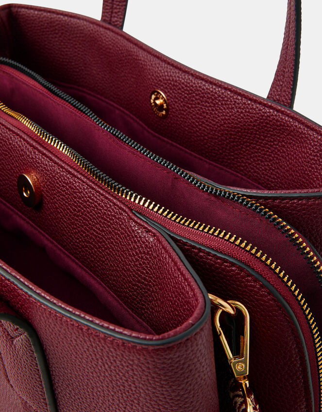 Webbing Strap Faux Leather Shoulder Bag, Red (BURGUNDY), large