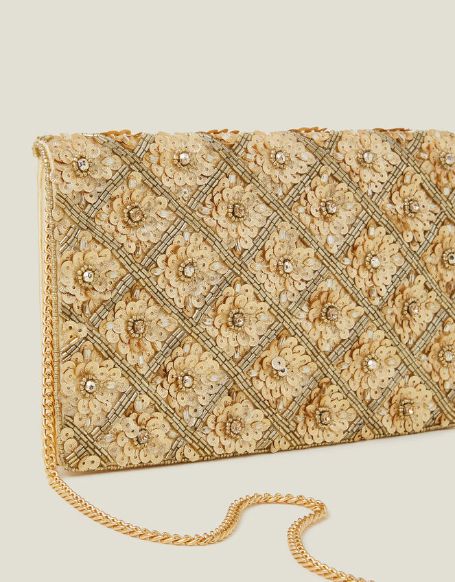 Tianna Metallic Embellished Clutch Bag, Gold (GOLD), large