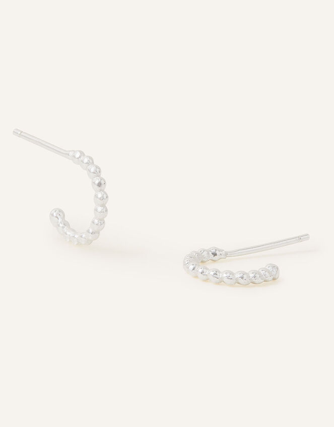 Sterling Silver Bobble Huggie Hoops, , large