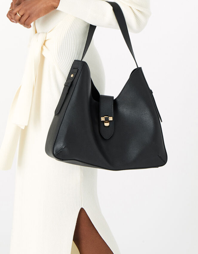 Talia Large Twistlock Shoulder Bag, Black (BLACK), large