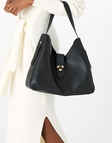 Talia Large Twistlock Shoulder Bag Black, Black (BLACK), large