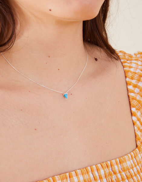 Sterling Silver Turquoise Pyramid Pendant Necklace, , large