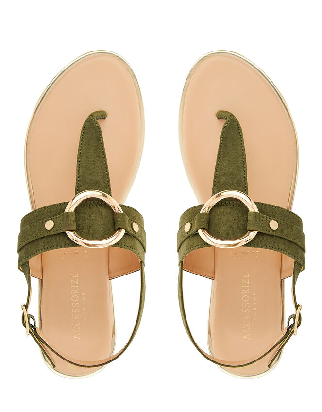 Ring Detail Sandals, Green (KHAKI), large