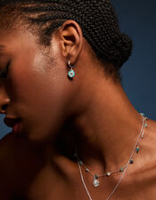 Sterling Silver-Plated Evil Eye Hoop Earrings, , large