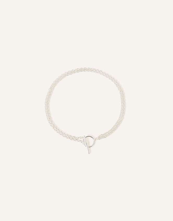 Sterling Silver-Plated Layer T-Bar Necklace, , large