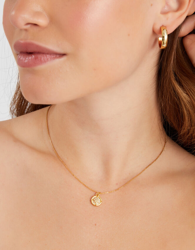 14ct Gold-Plated Star Pearl Pendant Necklace, , large