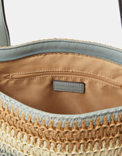 Stripe Raffia Shoulder Bag, , large