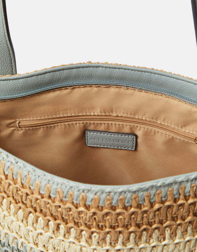 Stripe Raffia Shoulder Bag, , large