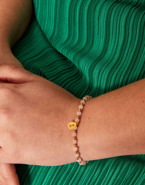 14ct Gold-Plated Rose Quartz Beaded Bracelet, , large