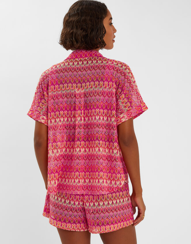 Short Sleeve Crochet Shirt, Multi (BRIGHTS MULTI), large
