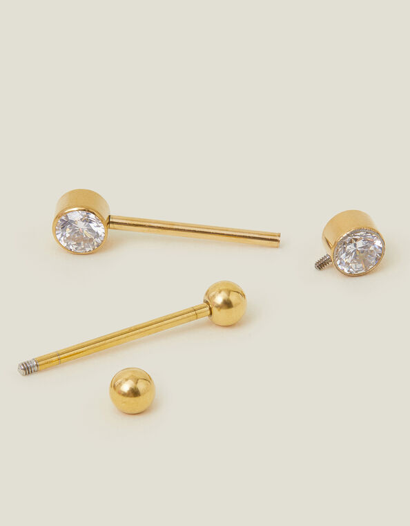 2-Pack 14ct Gold-Plated Surgical Steel Nipple Bars, , large