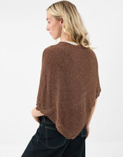 Sparkle Knit Poncho, Brown (CHOCOLATE), large