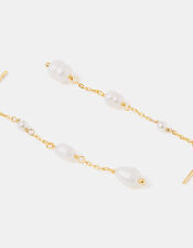 14ct Gold-Plated Pearl Chain Drop Earrings, , large