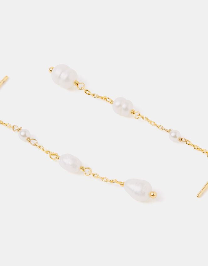 14ct Gold-Plated Pearl Chain Drop Earrings, , large