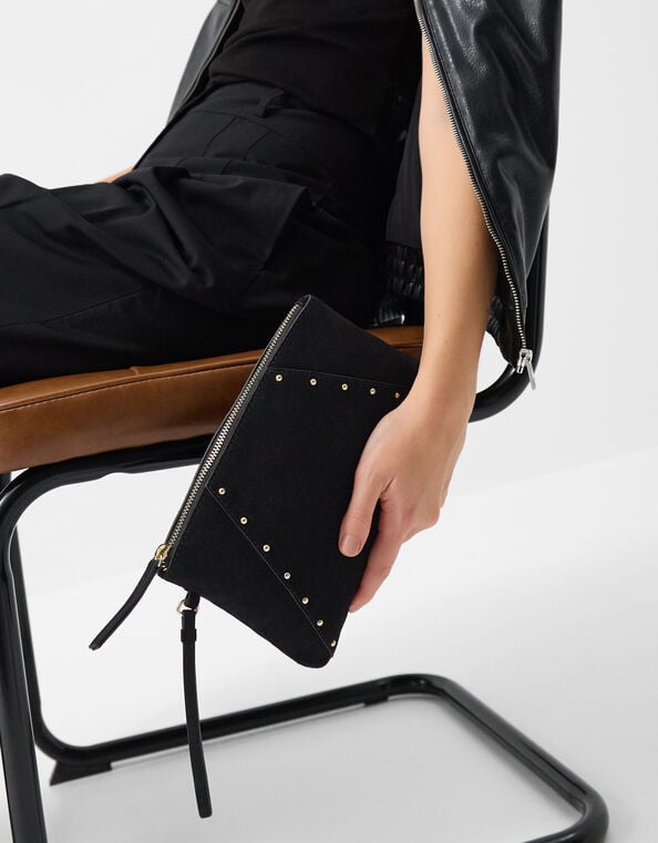 Stud Suede Clutch Bag, , large