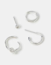 4-Pack Sterling Silver-Plated Knot Stud & Hoop Earrings, , large