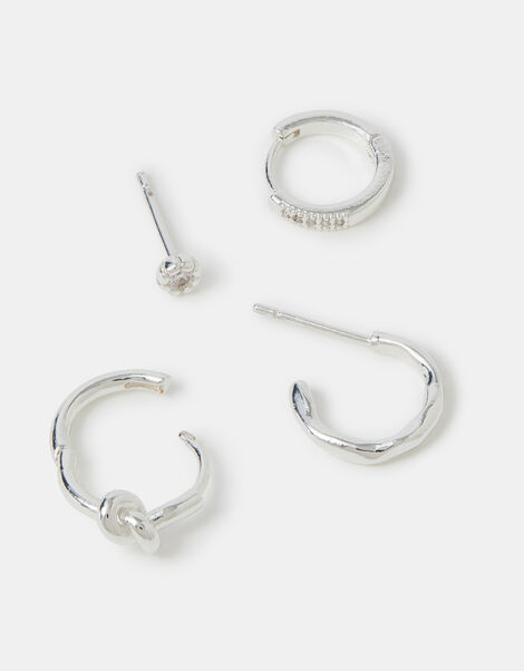 4-Pack Sterling Silver-Plated Knot Stud & Hoop Earrings, , large