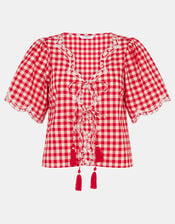 Cutwork Gingham Top, Red (RED), large
