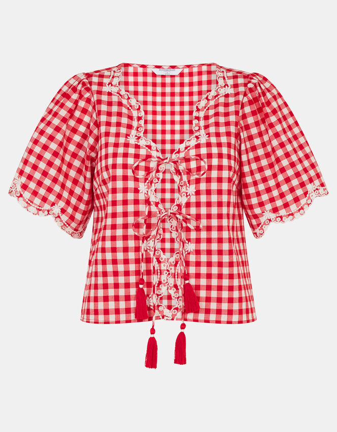 Cutwork Gingham Top, Red (RED), large