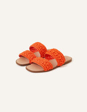 Raffia Macrame Two Strap Mules, Orange (ORANGE), large