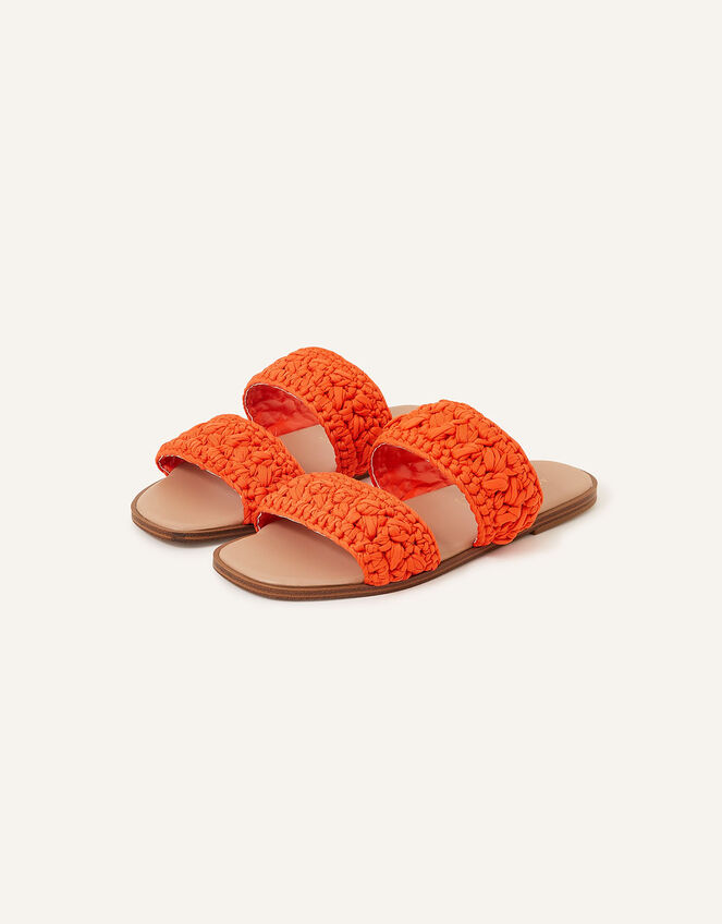 Raffia Macrame Two Strap Mules, Orange (ORANGE), large